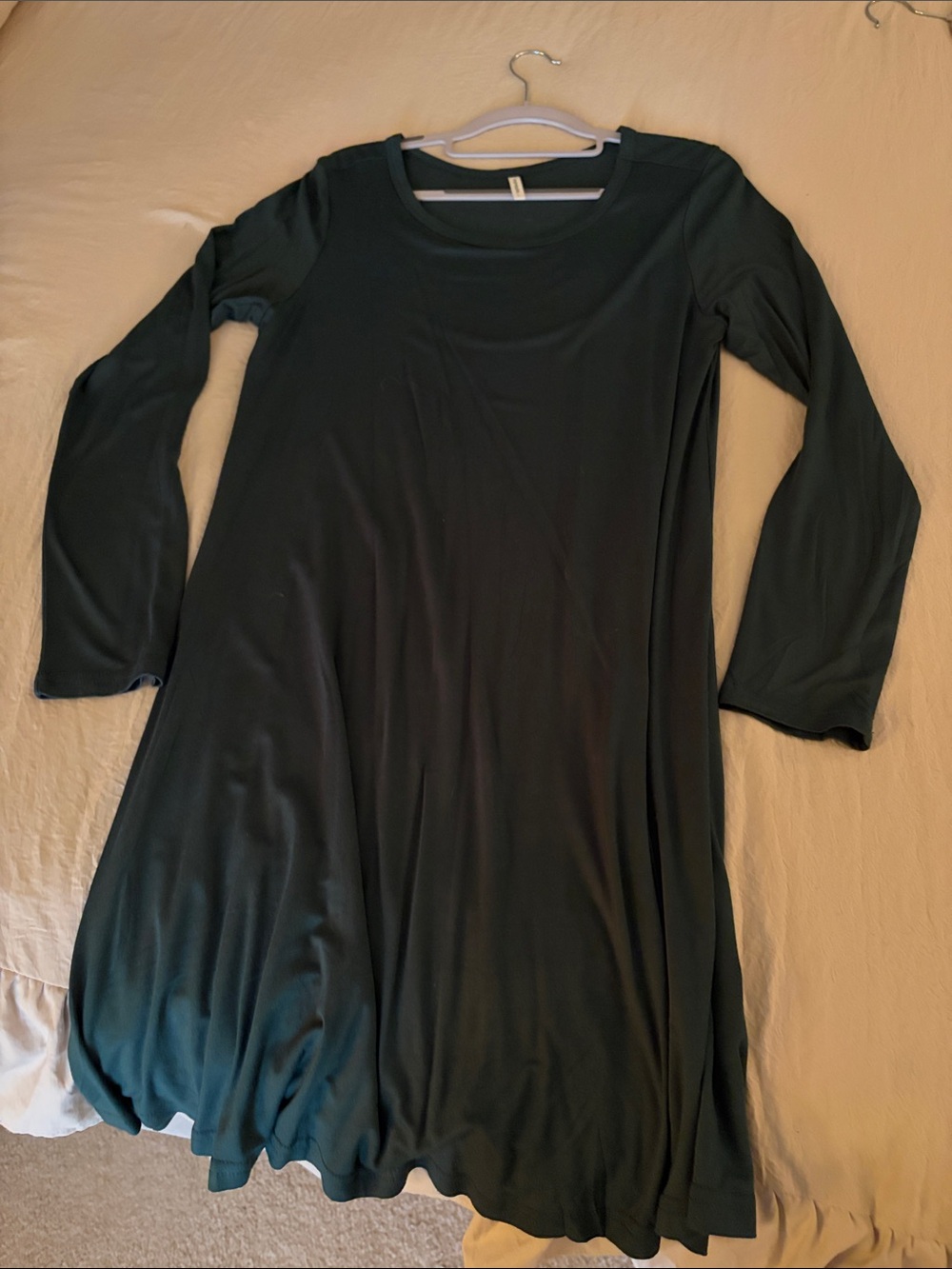 Long Sleeve Flared Dress in Deep Green